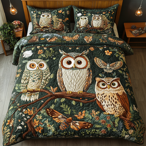 Owl Charm 3-Piece Quilted Bedding Set NCU0VH3789