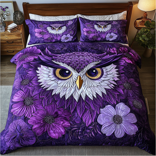 Owl Design 3-Piece Quilted Bedding Set NCU0DK8182