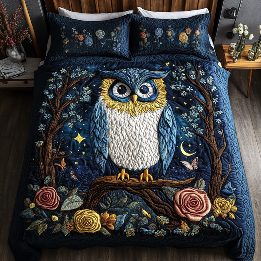 Owl Essence 3-Piece Quilted Bedding Set NCU0DK8613