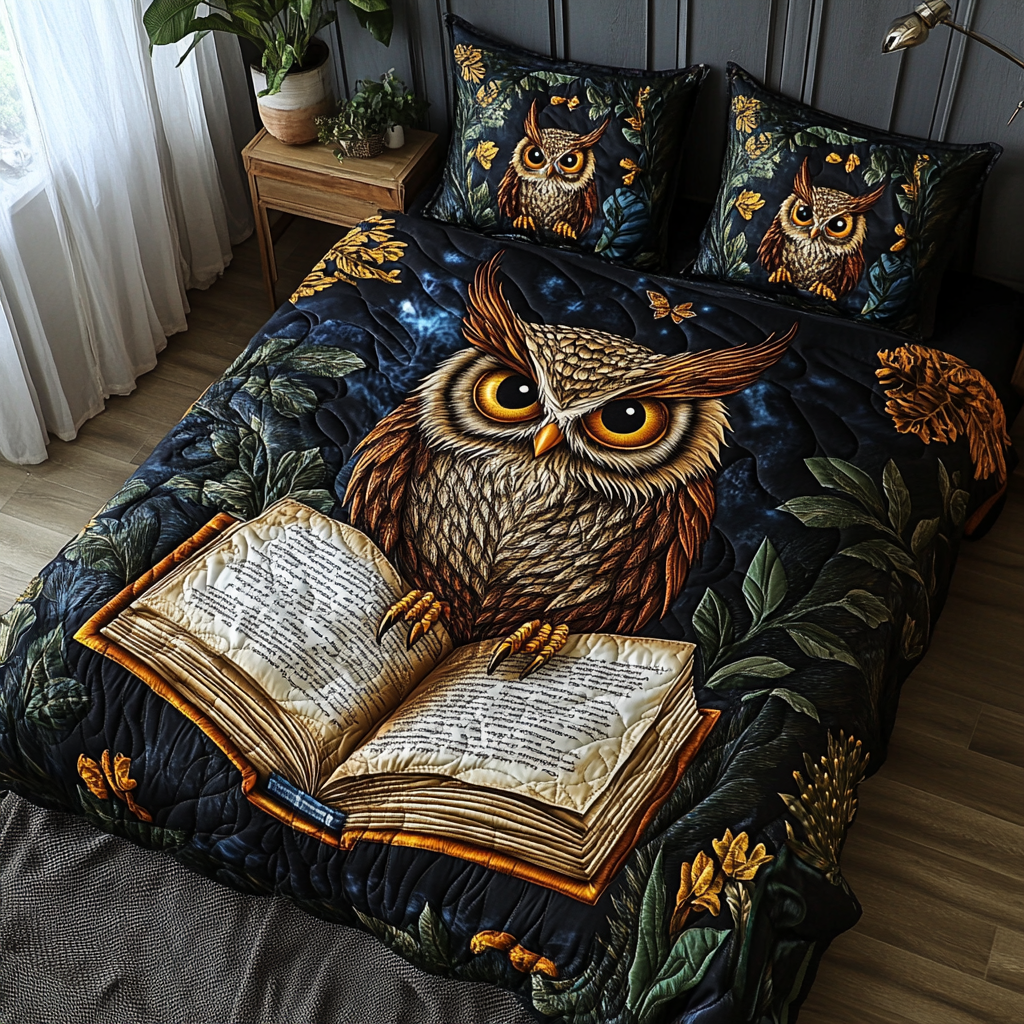 Owl Eyes 3-Piece Quilted Bedding Set NCU0DK8348