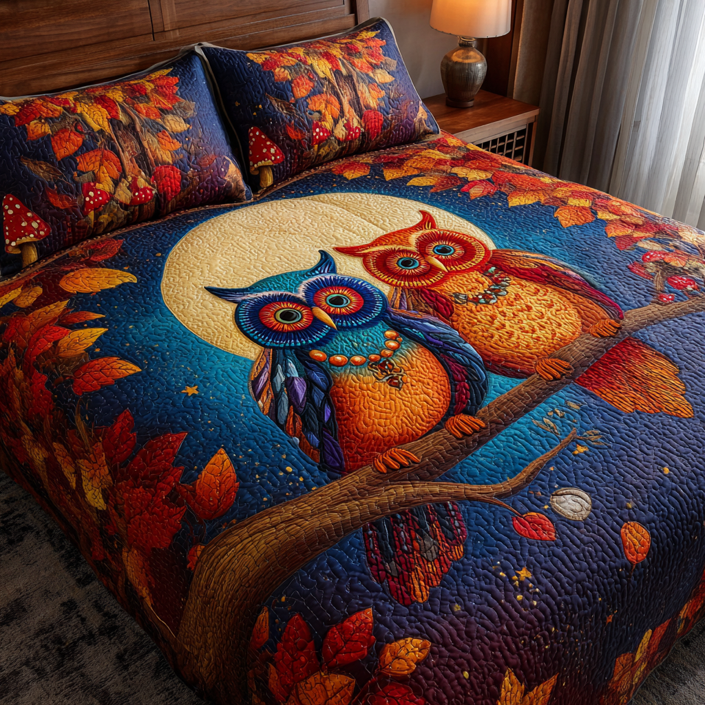 Owl Flight 3-Piece Quilted Bedding Set NCU0DK8346