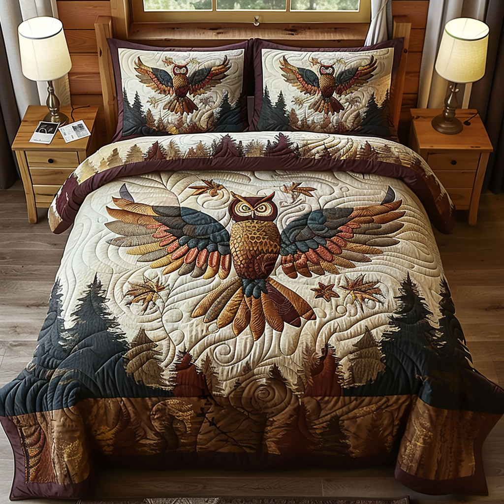 Owl Forest 3-Piece Quilted Bedding Set NCU0DV6137