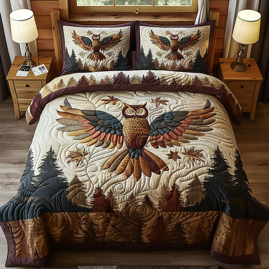 Owl Forest 3-Piece Quilted Bedding Set NCU0DV6137