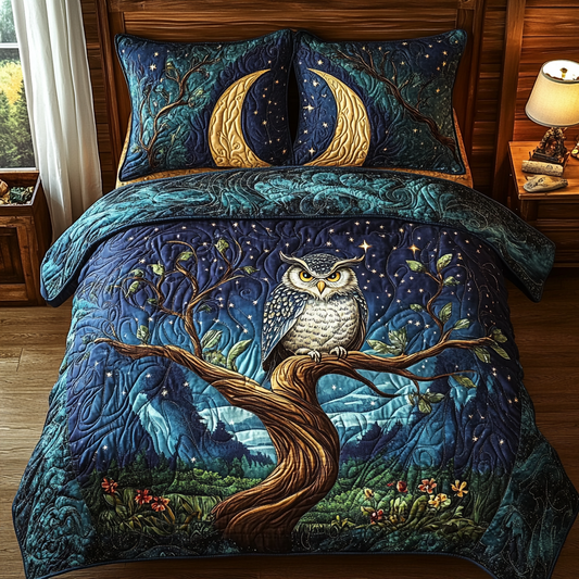Owl Forest 3-Piece Quilted Bedding Set NCU0DV6164