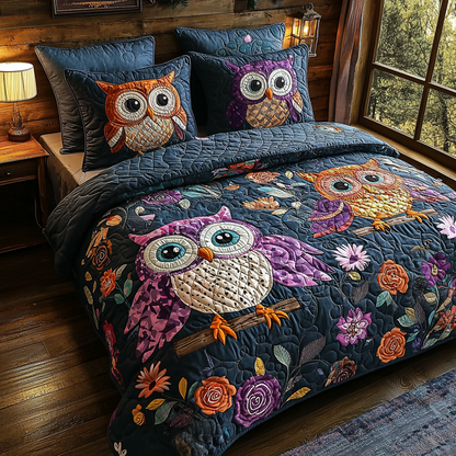 Owl Garden 3-Piece Quilted Bedding Set NCU0DV6159