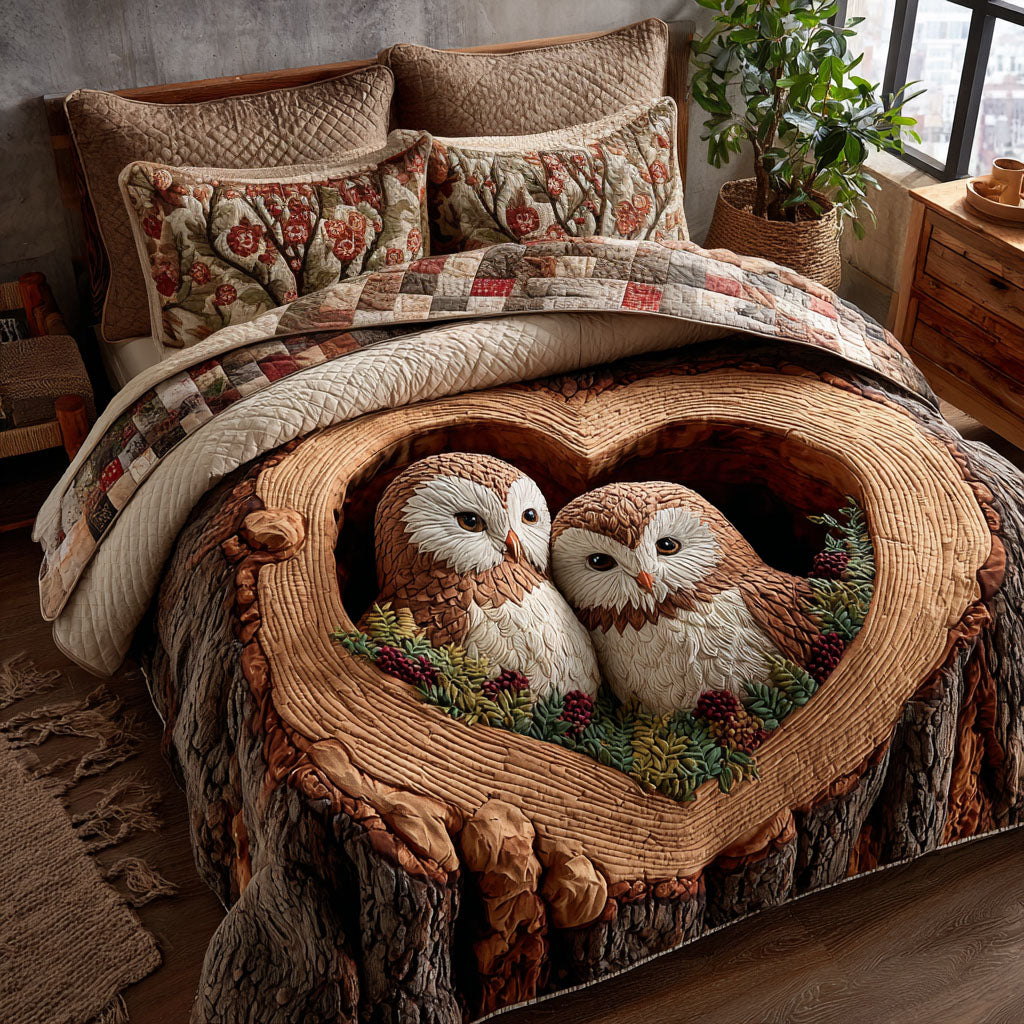 Owl Heart Nest 3-Piece Quilted Bedding Set NCU0NT11770