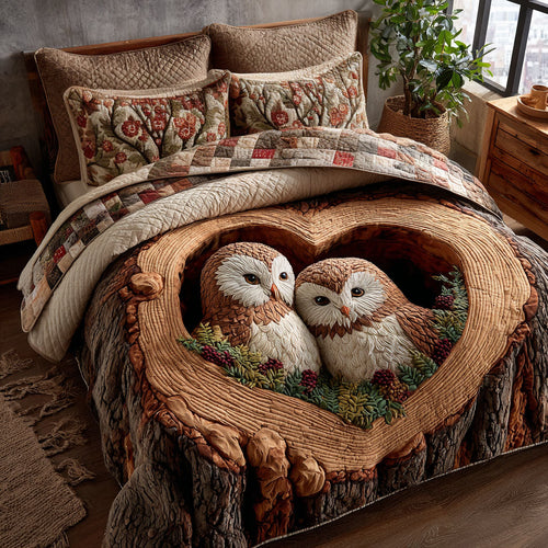 Owl Heart Nest 3-Piece Quilted Bedding Set NCU0NT11770
