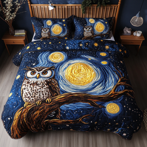 Owl Horizon 3-Piece Quilted Bedding Set NCU0DK9337