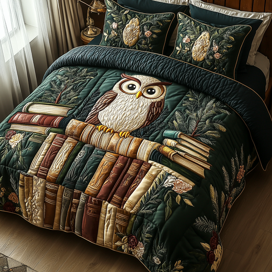 Owl Library 3-Piece Quilted Bedding Set NCU0DV5767