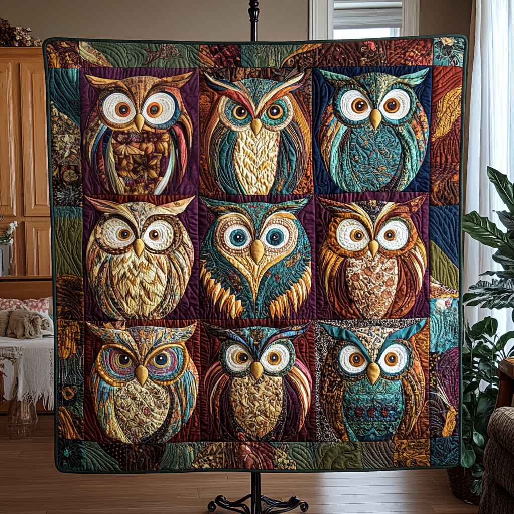 Owl Mosaic Quilted Blanket NCU0VH1707