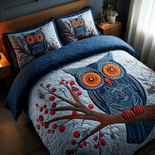 Owl Night 3-Piece Quilted Bedding Set NCU0DK8345