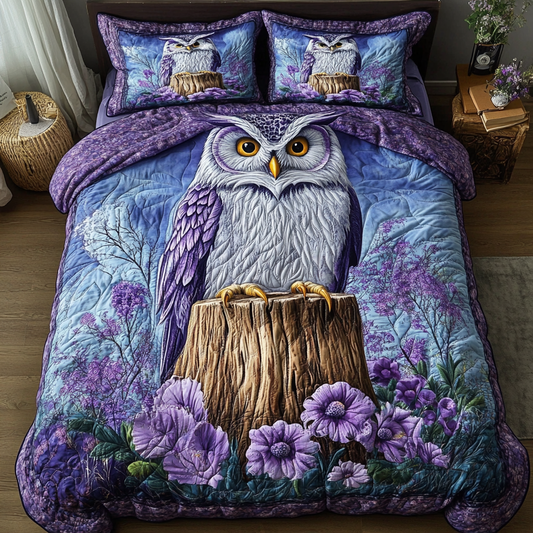 Owl Pattern 3-Piece Quilted Bedding Set NCU0DK8183