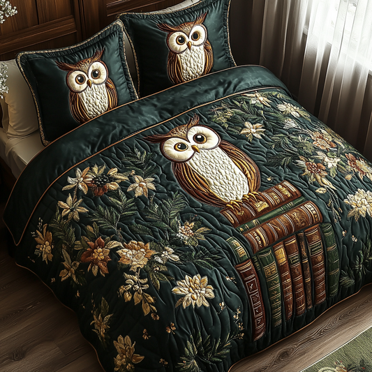 Owl Quill 3-Piece Quilted Bedding Set NCU0DV5764
