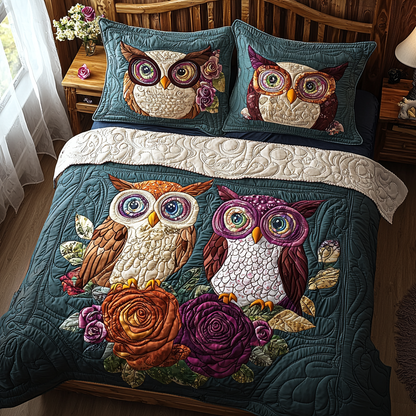 Owl Rose Garden 3-Piece Quilted Bedding Set NCU0DV6155
