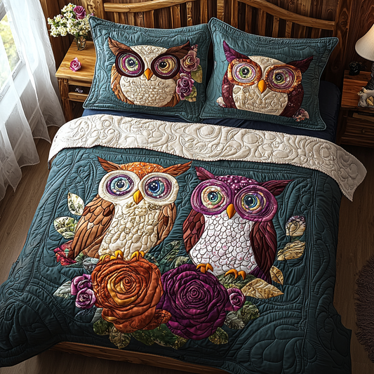 Owl Rose Garden 3-Piece Quilted Bedding Set NCU0DV6155
