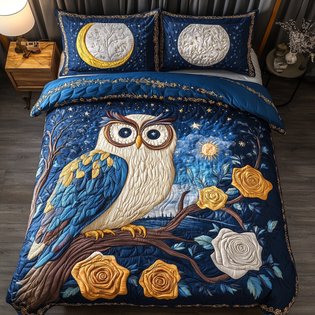 Owl Silence 3-Piece Quilted Bedding Set NCU0DK8610