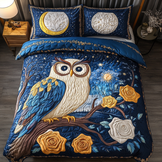 Owl Silence 3-Piece Quilted Bedding Set NCU0DK8610