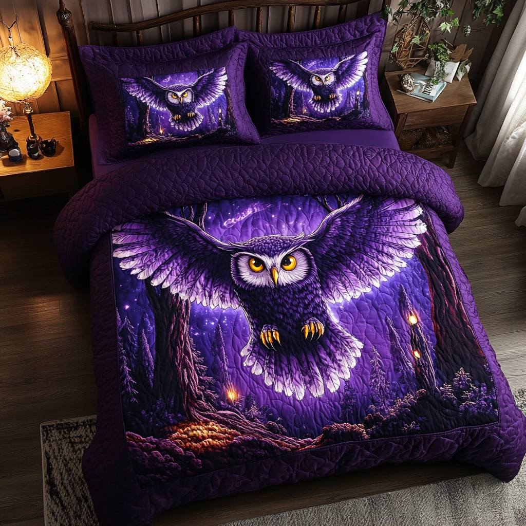 Owl Style 3-Piece Quilted Bedding Set NCU0DK8186