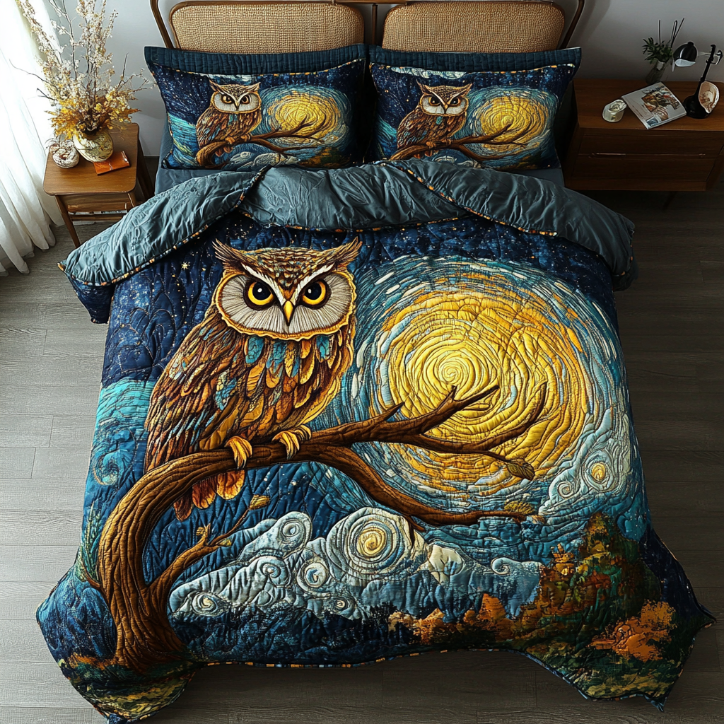 Owl Twilight 3-Piece Quilted Bedding Set NCU0DK9338