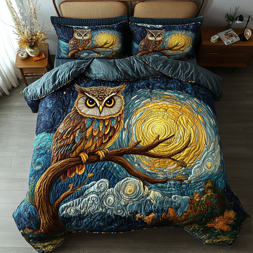 Owl Twilight 3-Piece Quilted Bedding Set NCU0DK9338