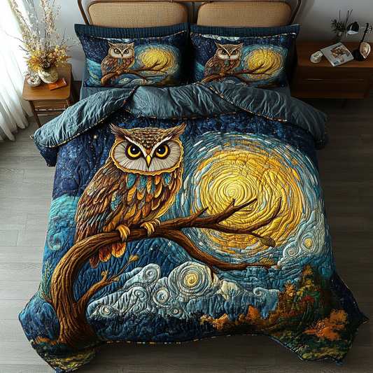 Owl Twilight 3-Piece Quilted Bedding Set NCU0DK9338