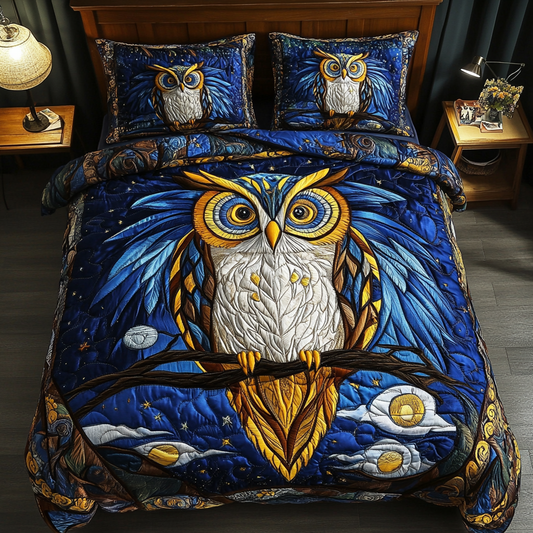 Owl Vision 3-Piece Quilted Bedding Set NCU0DK8608