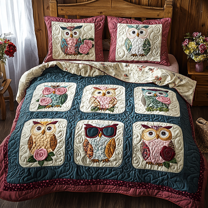 Owl in Style 3-Piece Quilted Bedding Set NCU0DV6158