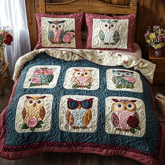 Owl in Style 3-Piece Quilted Bedding Set NCU0DV6158