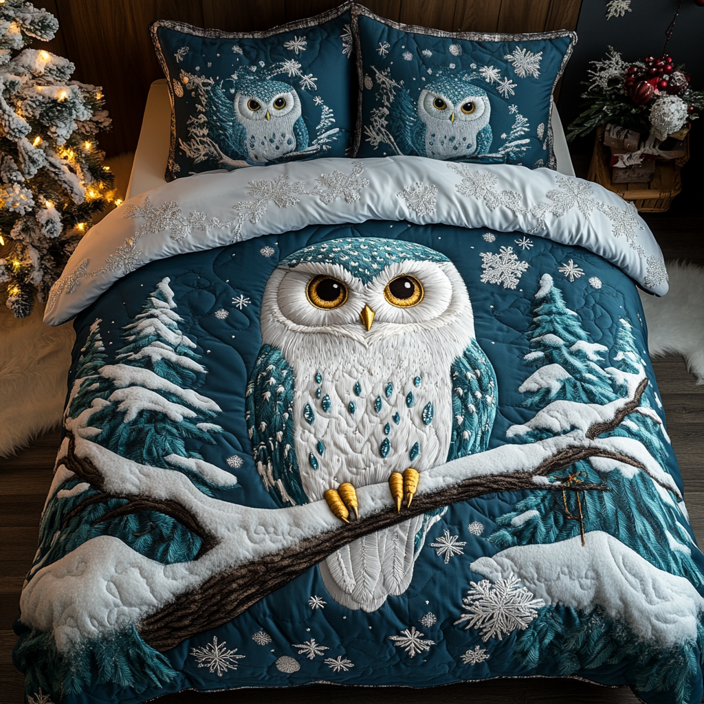 Owliday Cheer 3-Piece Quilted Bedding Set NCU0DK2825