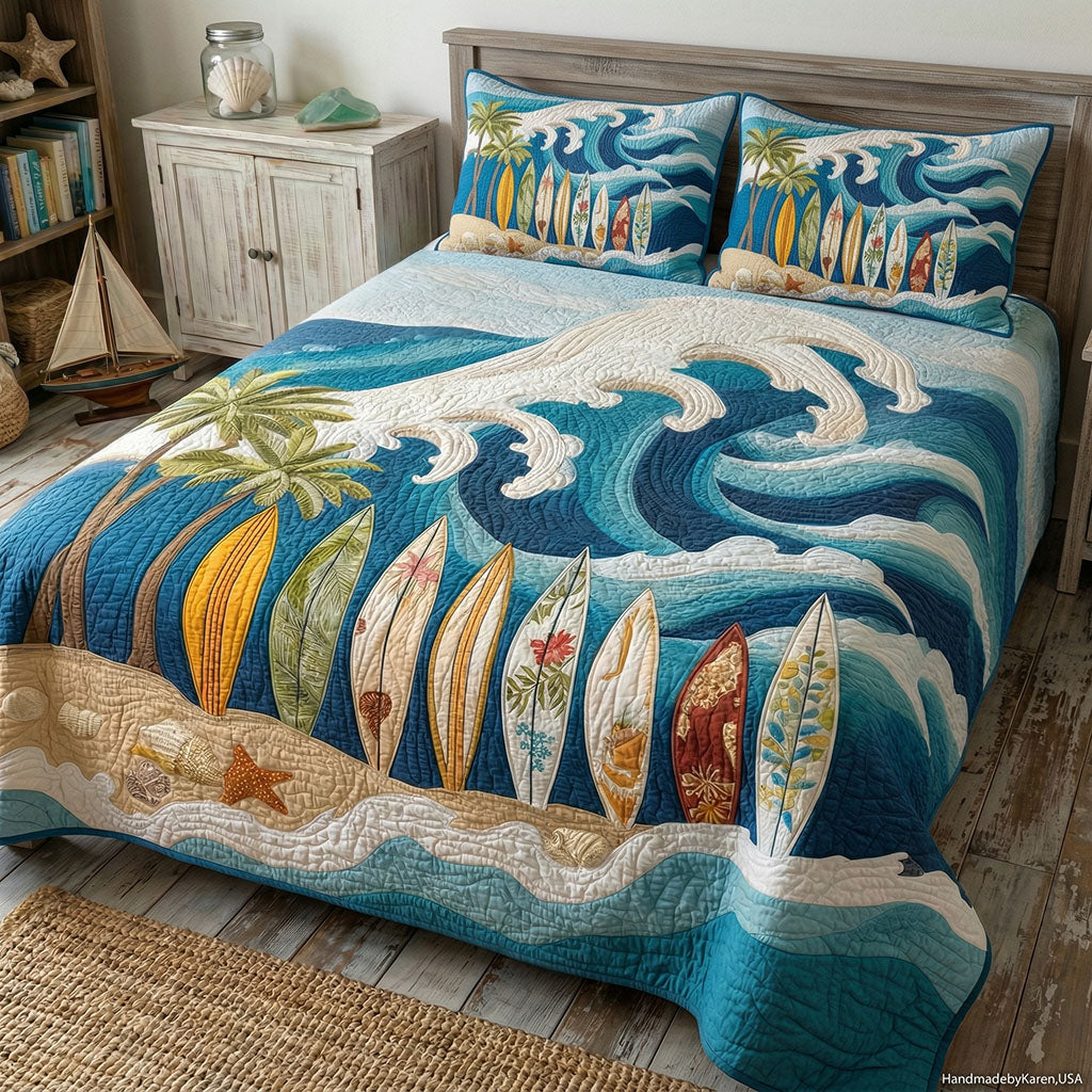 Pacific Blue Surfboard 3-Piece Quilted Bedding Set NCU0PT11657