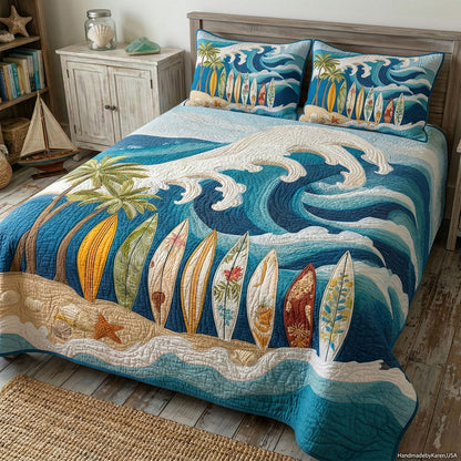 Pacific Blue Surfboard 3-Piece Quilted Bedding Set NCU0PT11657