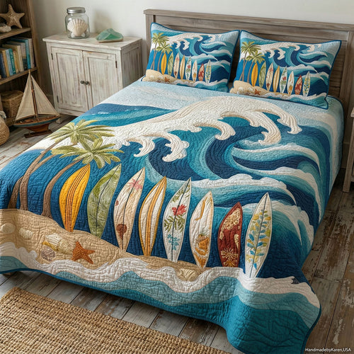 Pacific Blue Surfboard 3-Piece Quilted Bedding Set NCU0PT11657