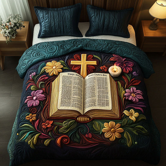 Pages of Grace 3-Piece Quilted Bedding Set NCU0NT6719