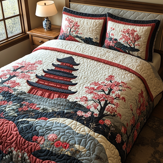 Pagoda Bloom 3-Piece Quilted Bedding Set NCU0DV5483