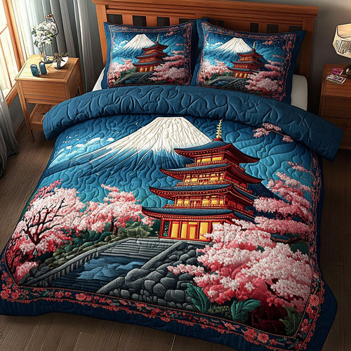 Pagoda Blossoms 3-Piece Quilted Bedding Set NCU0NT6558