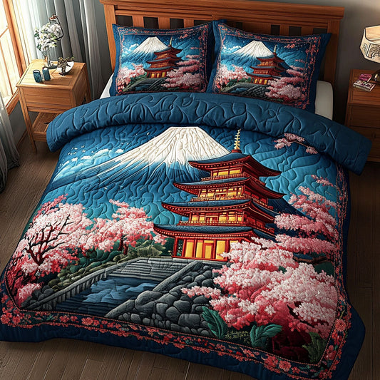 Pagoda Blossoms 3-Piece Quilted Bedding Set NCU0NT6558