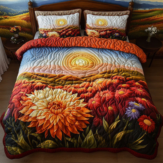 Painted Leaves and Flowers 3-Piece Quilted Bedding Set NCU0PT7755