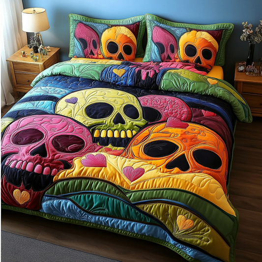 Painted Skulls 3-Piece Quilted Bedding Set NCU0DK6231