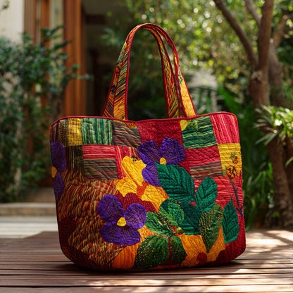Painted in Pansies Quilted Tote Bag NCU0PT8302