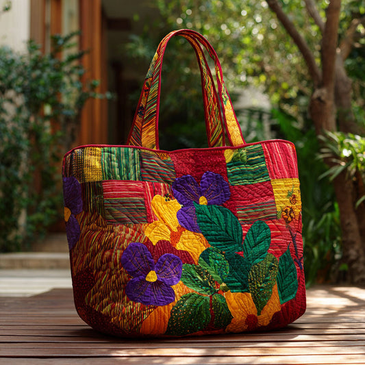 Painted in Pansies Quilted Tote Bag NCU0PT8302