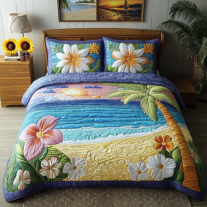Palm Breeze 3-Piece Quilted Bedding Set NCU0VL1853