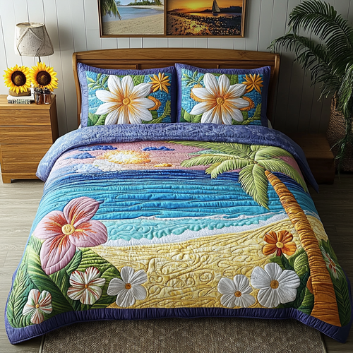 Palm Breeze 3-Piece Quilted Bedding Set NCU0VL1853