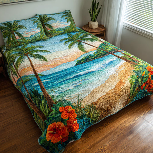 Palm Cove 3-Piece Quilted Bedding Set NCU0VL3469