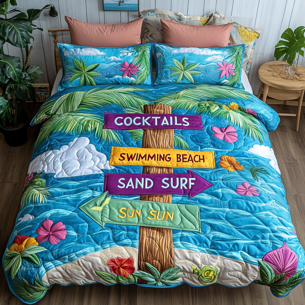 Palm Dreams 3-Piece Quilted Bedding Set NCU0VH4256