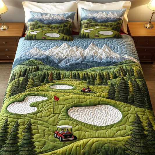 Palm Edge Golf Course 3-Piece Quilted Bedding Set NCU0NT7612