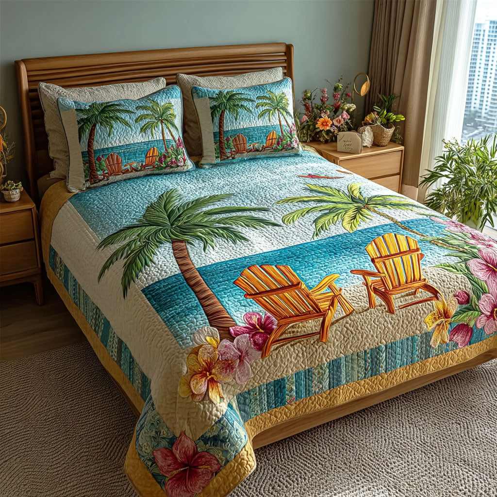 Palm Escape 3-Piece Quilted Bedding Set NCU0TD2601