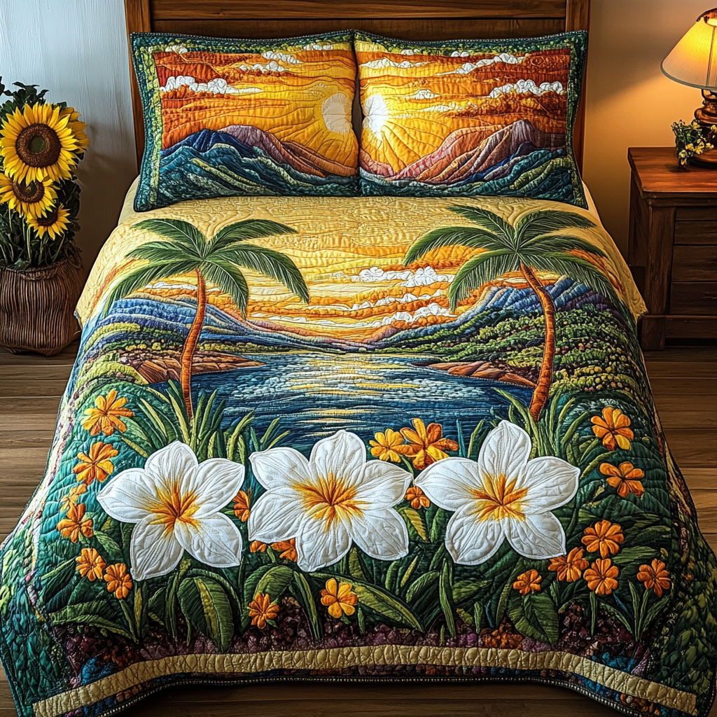 Palm Escape 3-Piece Quilted Bedding Set NCU0VL1801