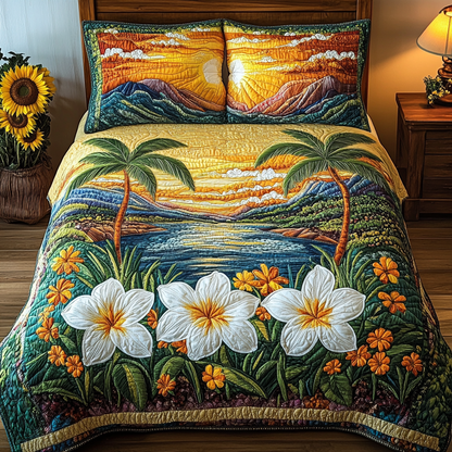 Palm Escape 3-Piece Quilted Bedding Set NCU0VL1801