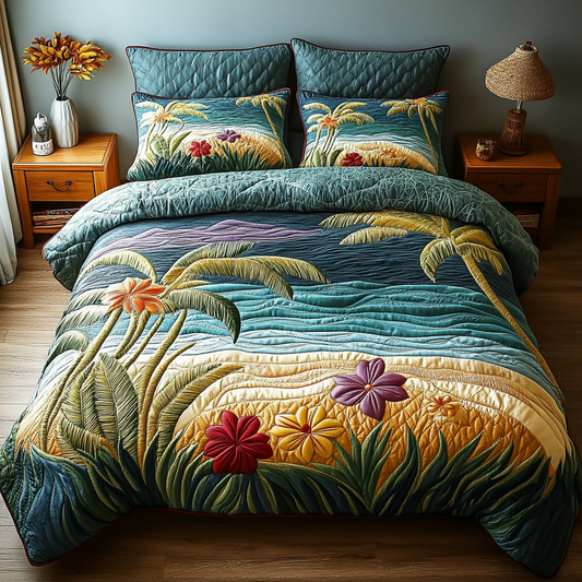 Palm Haven 3-Piece Quilted Bedding Set NCU0DK5973