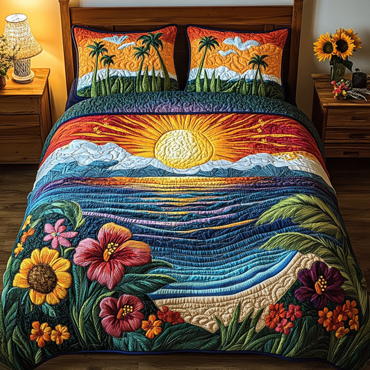 Palm Haven 3-Piece Quilted Bedding Set NCU0VL1808
